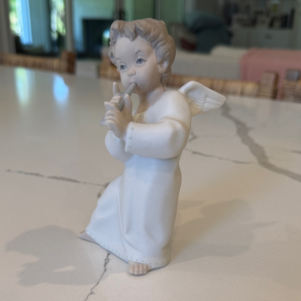 Lladro White Porcelain Angel with Flute